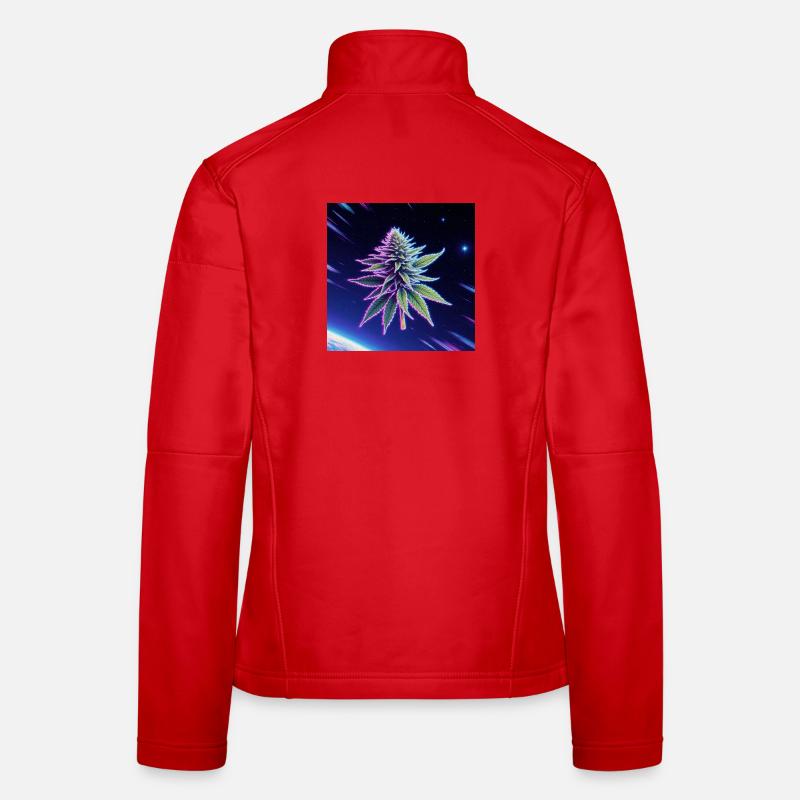Feuille de cannabis néon spatiale Veste en tissu softshell Femme