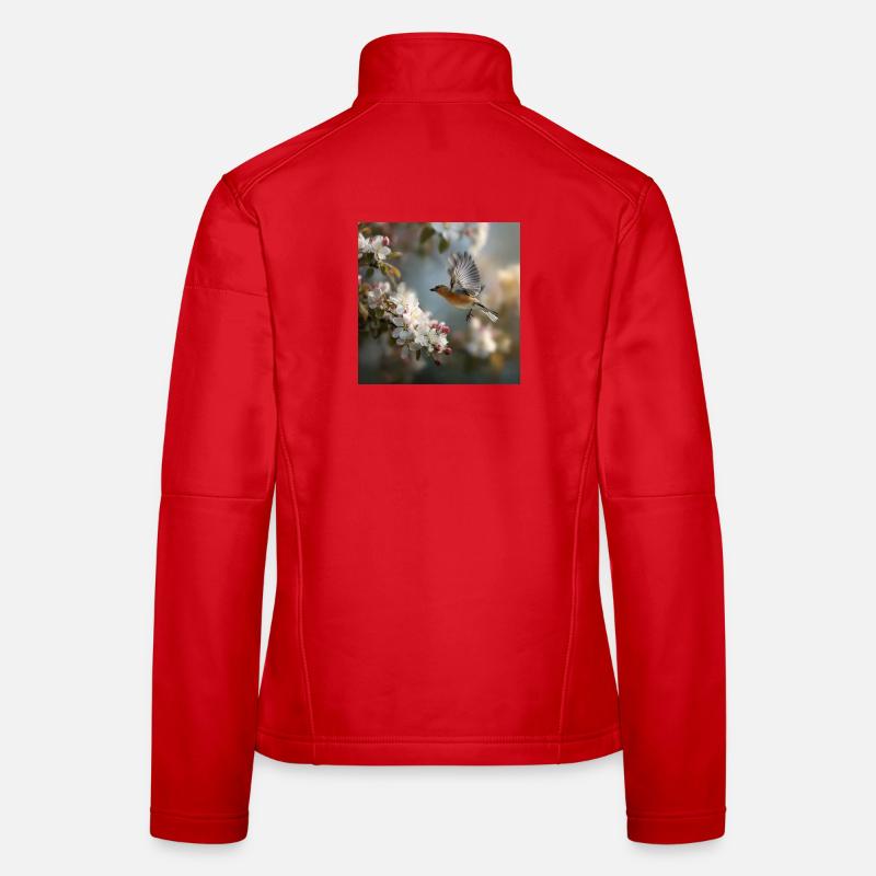 Moineau du printemps en vol de fleurs Veste en tissu softshell Femme