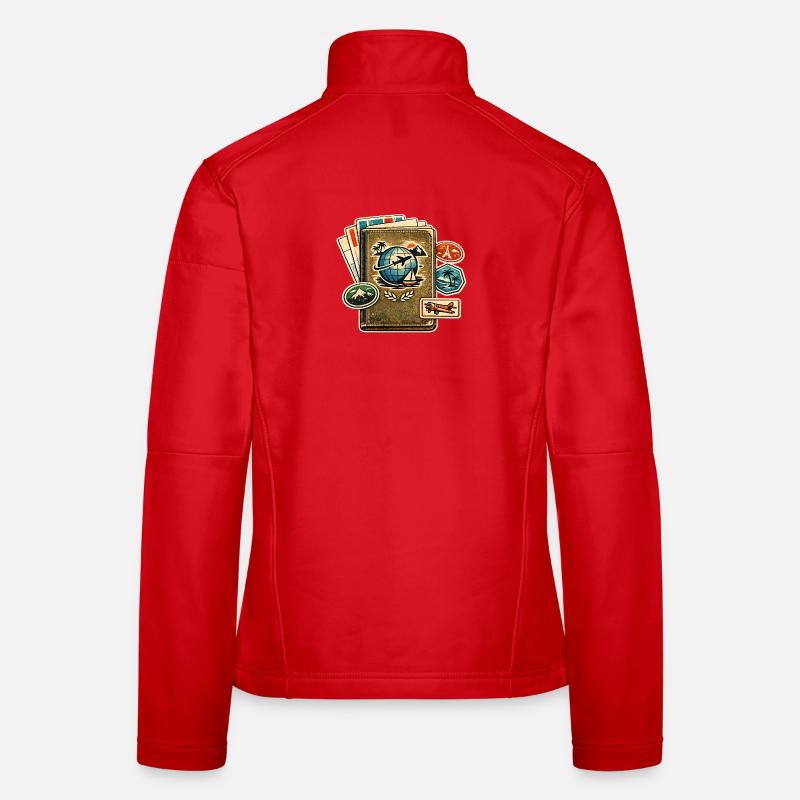 Retro Reiseglobus Stickerkollektion Frauen Softshelljacke