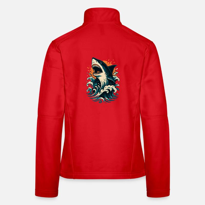 Le requin rugit à travers les vagues orangées Veste en tissu softshell Femme