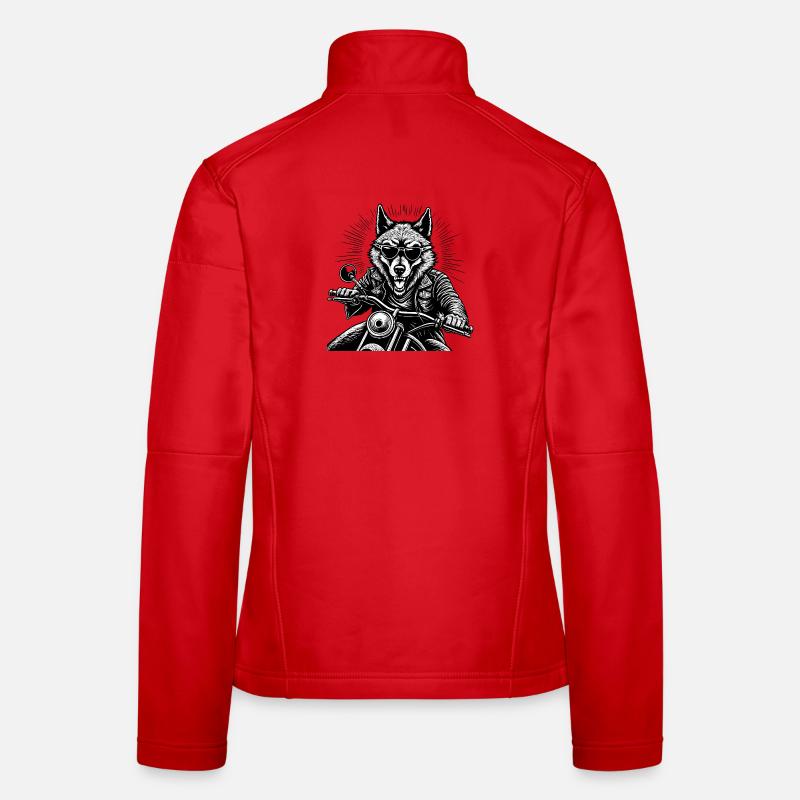 Wolf on Motorcycle Leather Jacket Graphic Women's Softshell Jacket