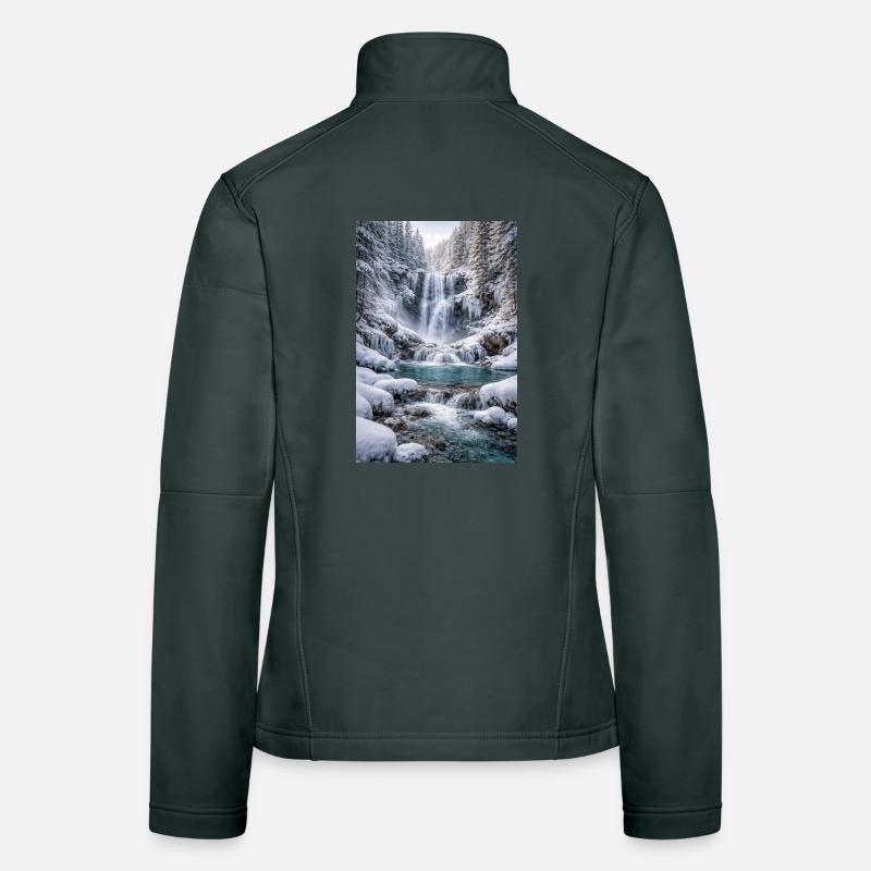 Cascade hivernale dans une forêt enneigée Veste en tissu softshell Femme