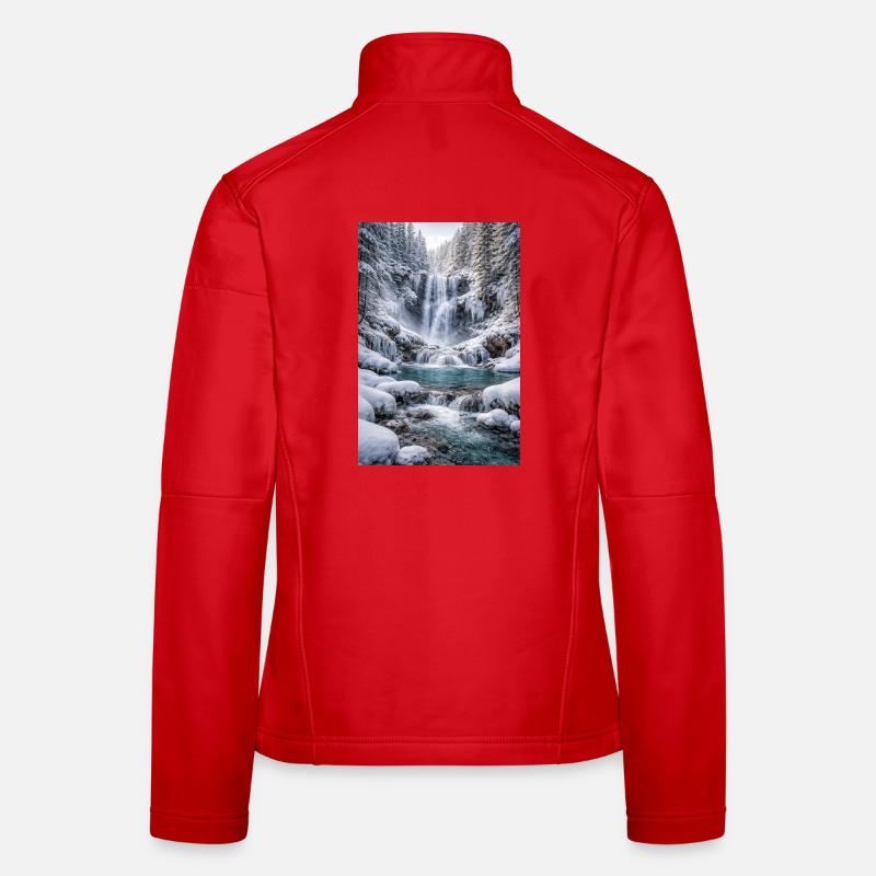 Winter waterfall in snow-covered forest - Women's Softshell Jacket - red