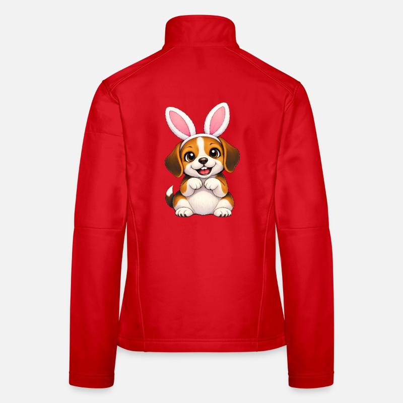Cute Beagle Dog with Bunny Ears Easter Cartoon Women's Softshell Jacket
