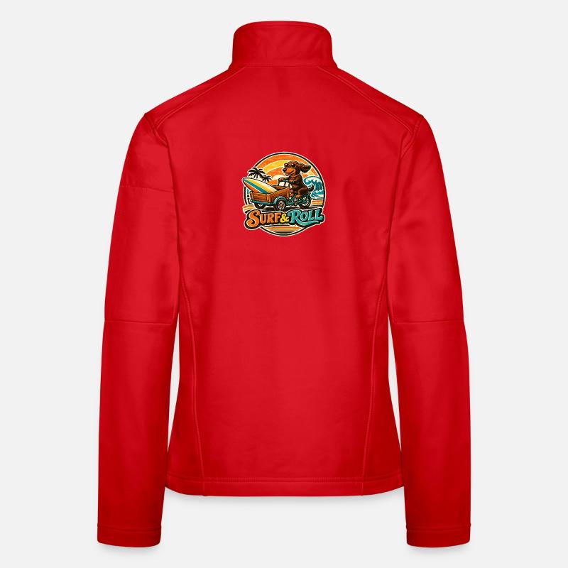 Surf & Roll Dachshund with Surfboard - Women's Softshell Jacket - red
