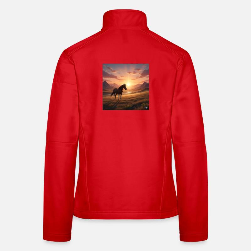 Sonnenuntergangs-Pferd im Bergtal - Frauen Softshelljacke - Rot