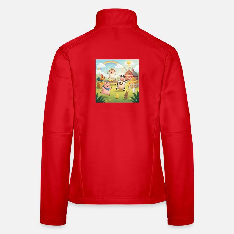 Cheerful yard scene with animals and music - Women's Softshell Jacket - red