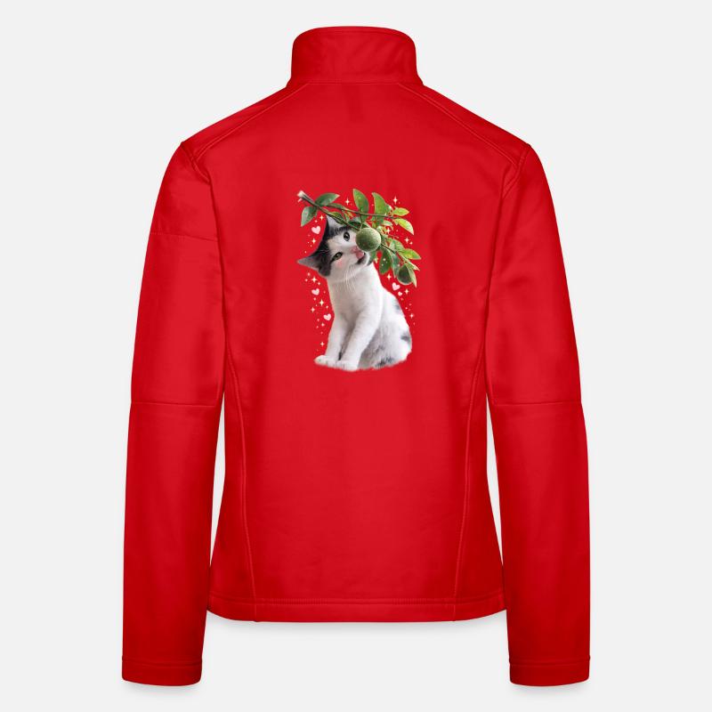 Curious cat with lime on branch - Women's Softshell Jacket - red