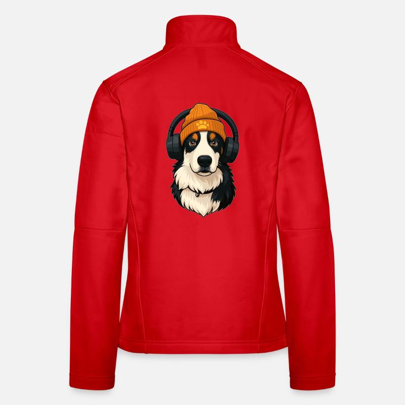 Cooler Australian Shepherd mit Mütze und Kopfhörer - Frauen Softshelljacke - Rot