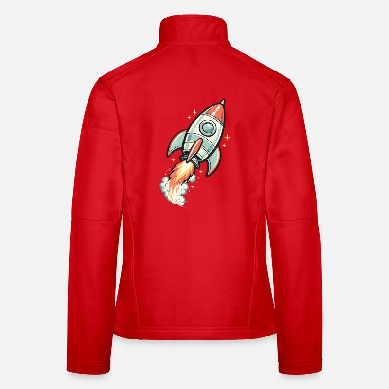 Retro Rocket in Space Neon Women's Softshell Jacket