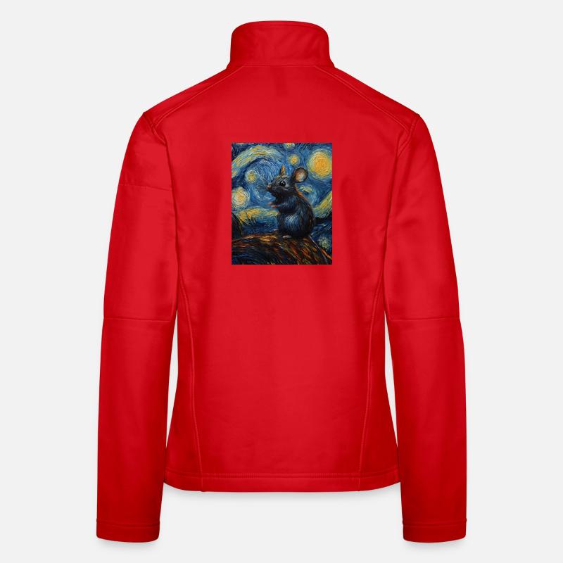 Mouse Eats Cheese Van Gogh Style Starry Night Women's Softshell Jacket