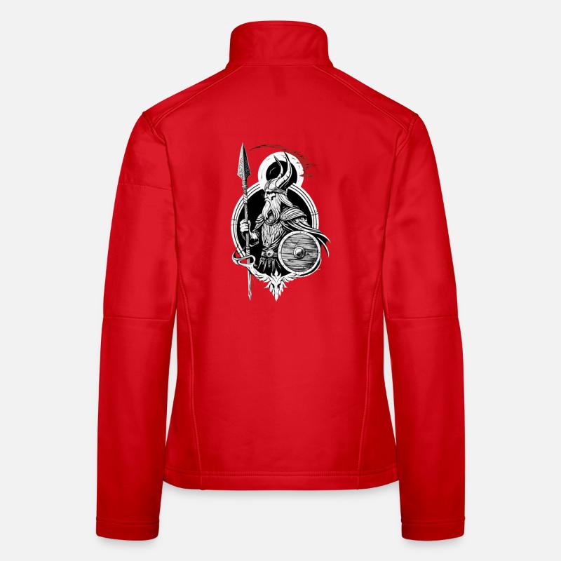 Shield Wall Warrior - Viking with Spear Design Women's Softshell Jacket