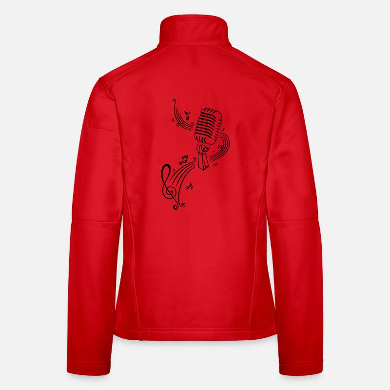 Retro microphone with music notes and clef. Women's Softshell Jacket