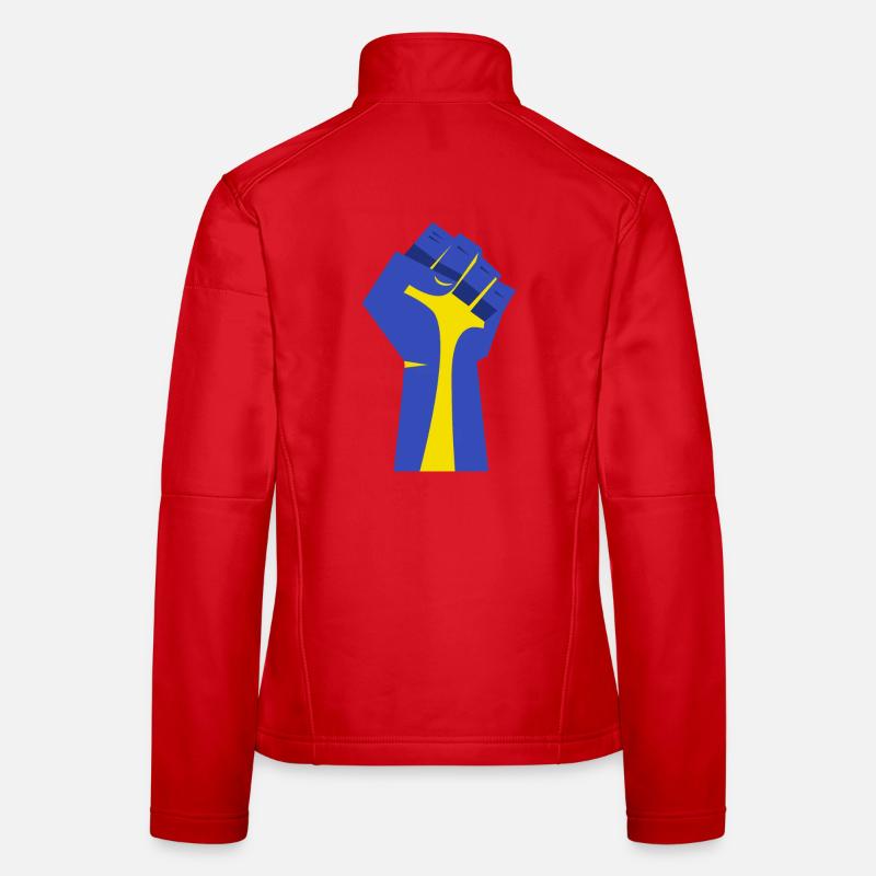 Die erhobene Faust (blau, gelb) - Frauen Softshelljacke - Rot