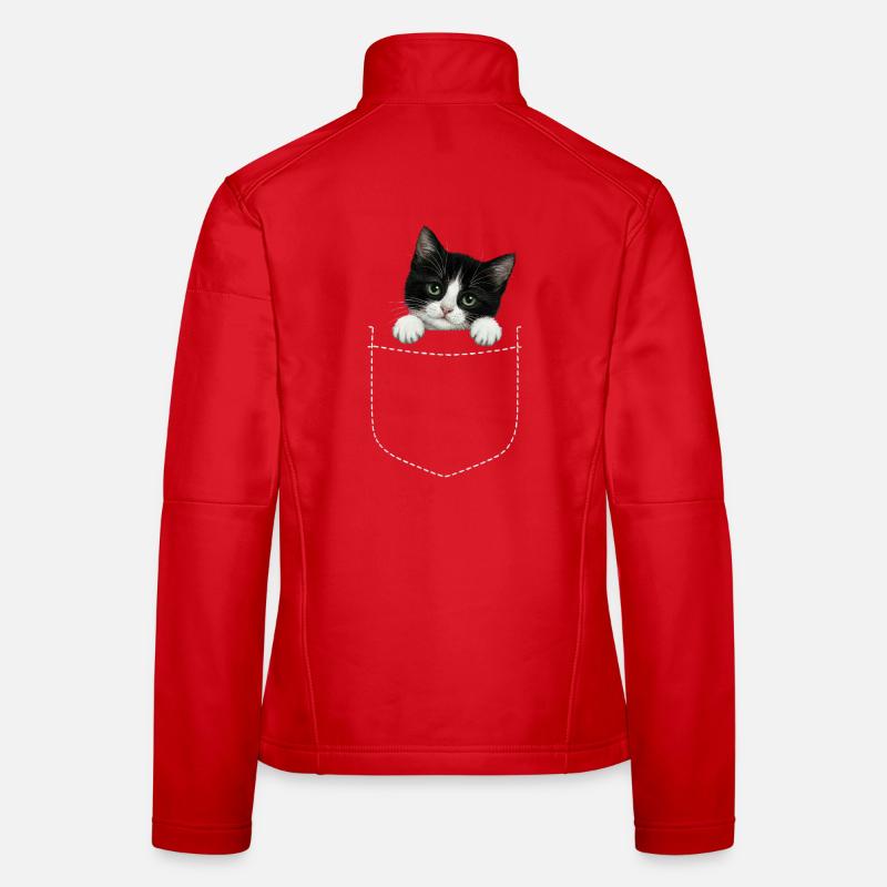 Cat Pocket jette un coup d’œil à un chat mignon dans la poche Veste en tissu softshell Femme