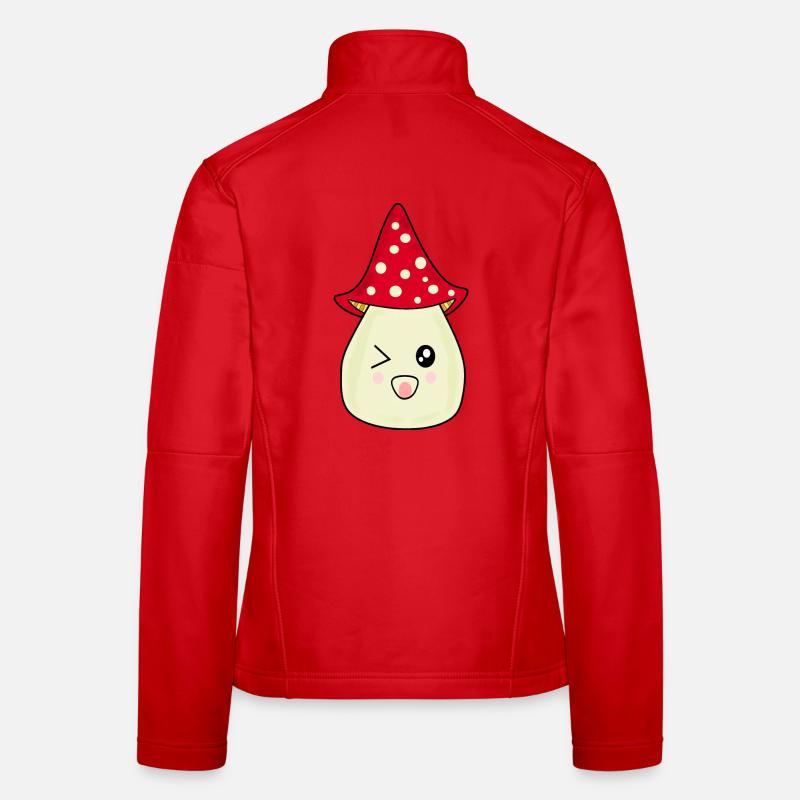 Kawaii Mushroom Toadstool cute red with face Women's Softshell Jacket