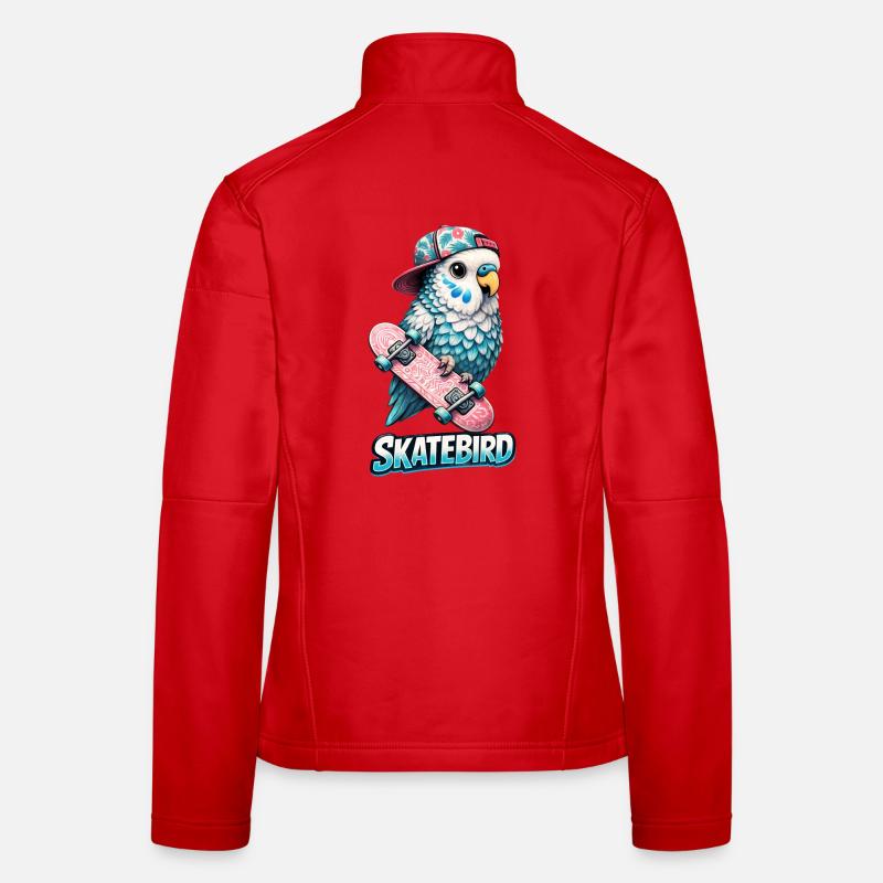 Blue Skatebird – Cool Parrot Illustration with - Women's Softshell Jacket - red