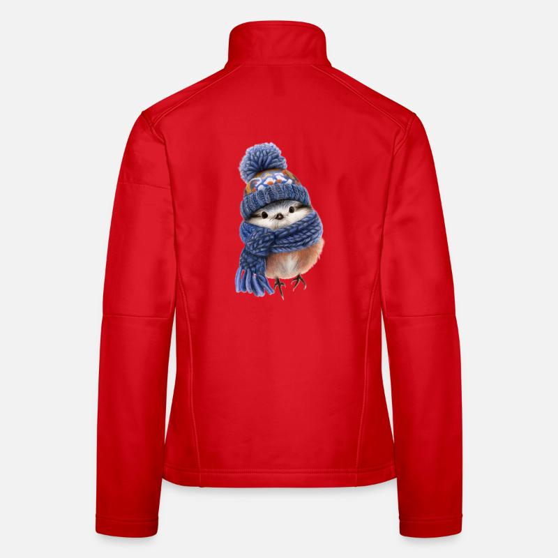 Winter Bird with Scarf - Women's Softshell Jacket - red
