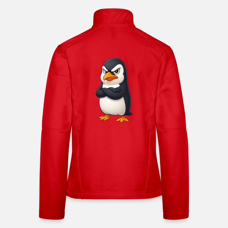 Cute penguin cartoon grumpy offended funny Women's Softshell Jacket