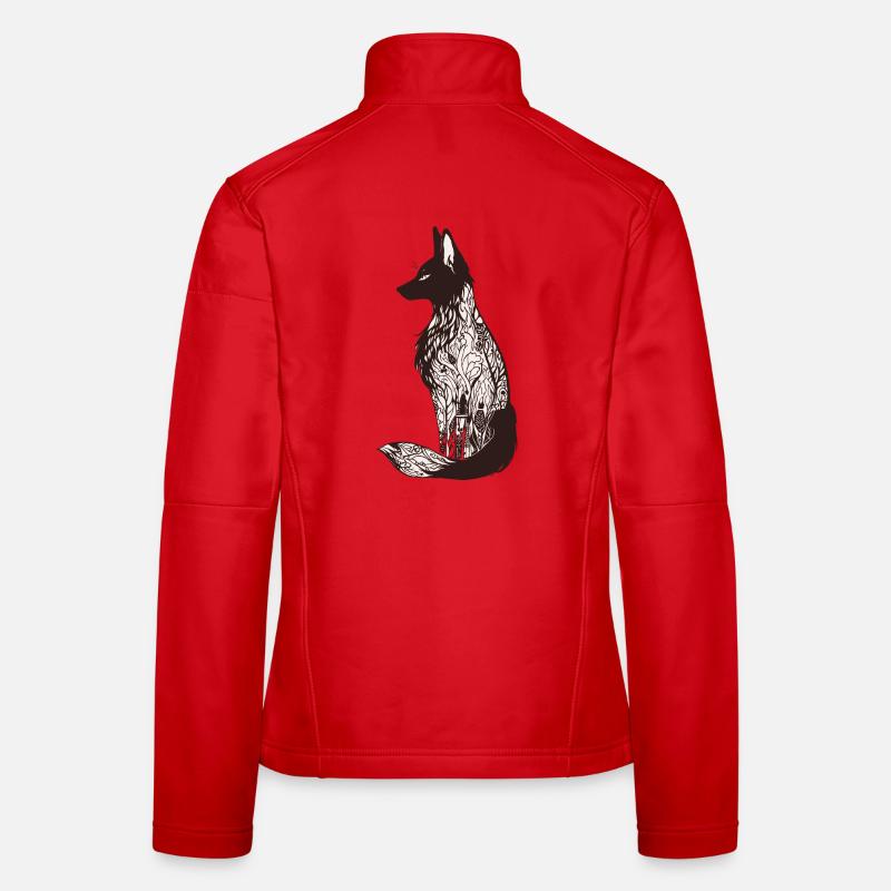 Intricate Fox Silhouette with Floral Patterns Women's Softshell Jacket