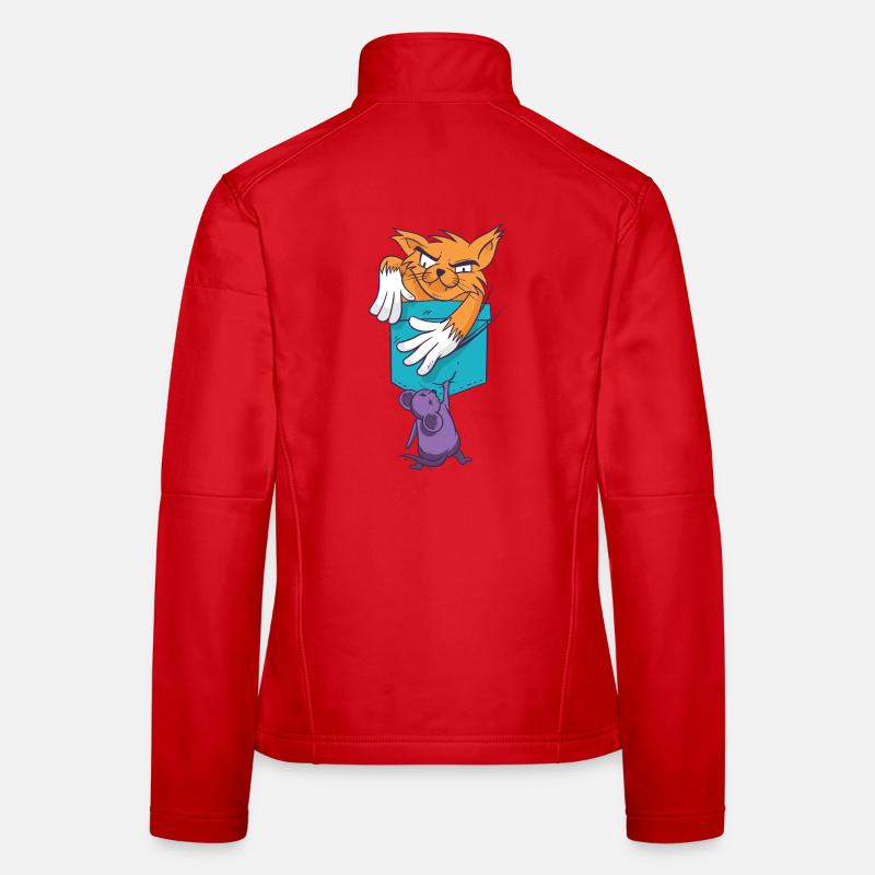 Playful Cat with Mouse Pattern Women's Softshell Jacket