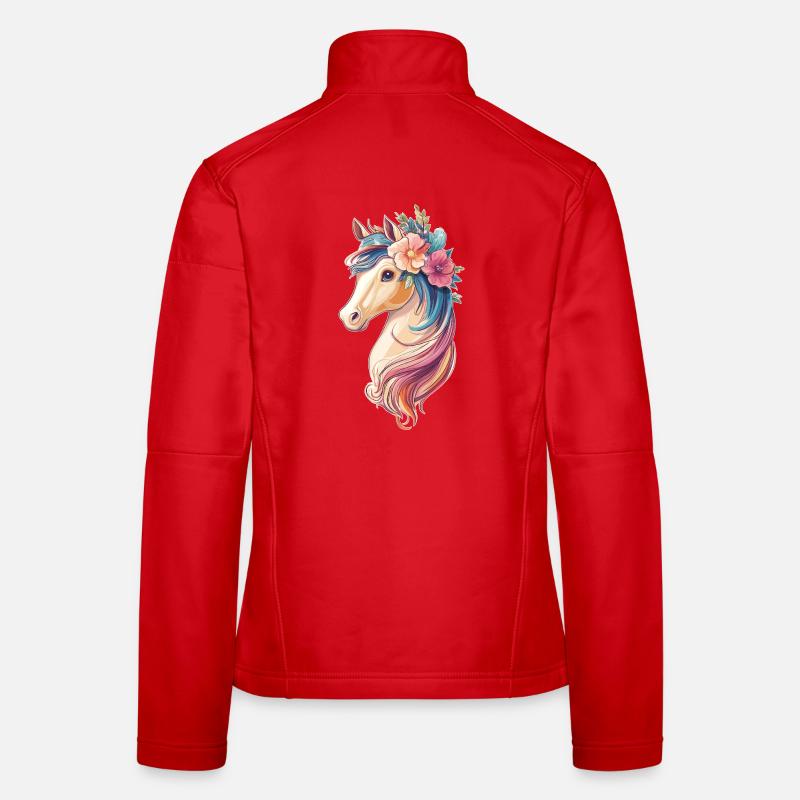 Cheval avec des fleurs Veste en tissu softshell Femme