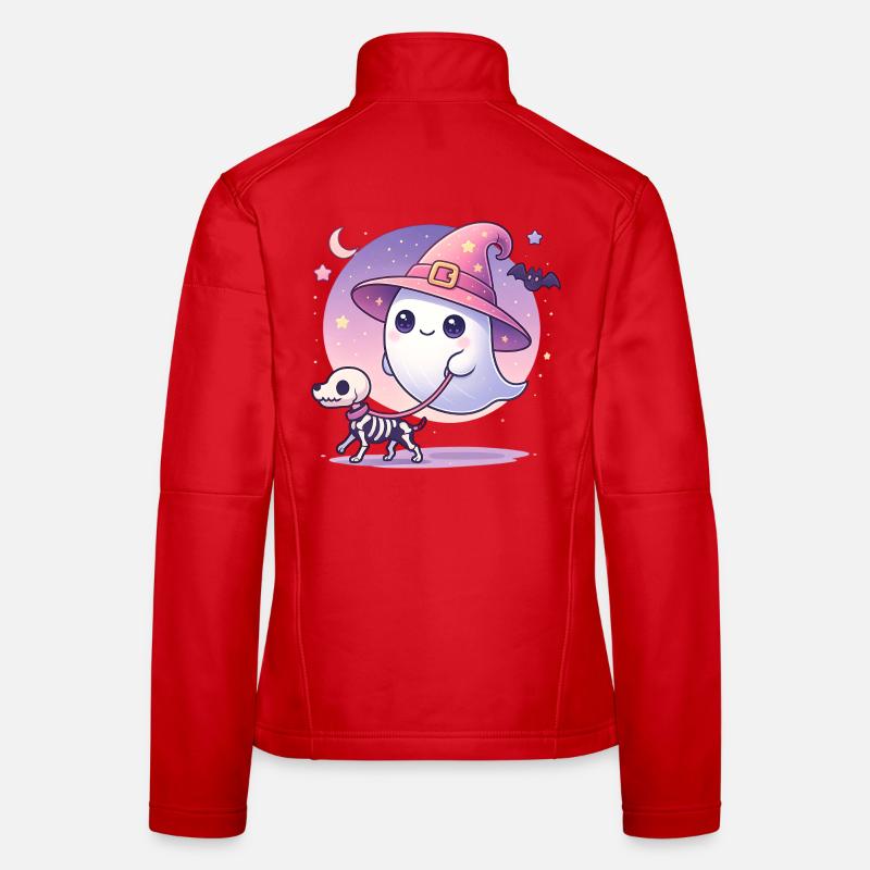 Pinker Hexen‑Geist mit Skelett‑Hund – Halloween Frauen Softshelljacke