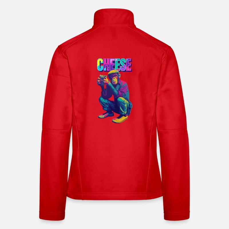 Cheese! Monkey with camera in neon pop art style Women's Softshell Jacket