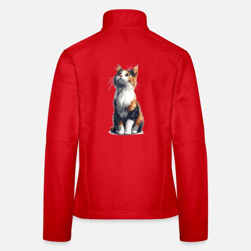 Colorful Sitting Comic Cat Women's Softshell Jacket
