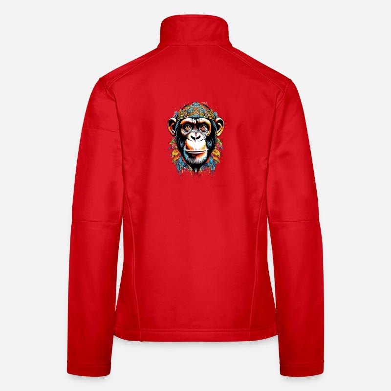 Colorful Monkey Portrait with Tribal Pattern Women's Softshell Jacket