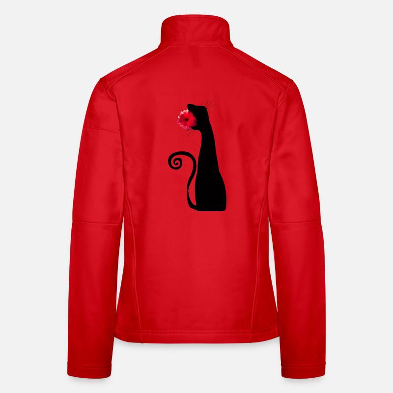 Chat noir avec rose rouge Mignon, style gothique mignon Veste en tissu softshell Femme