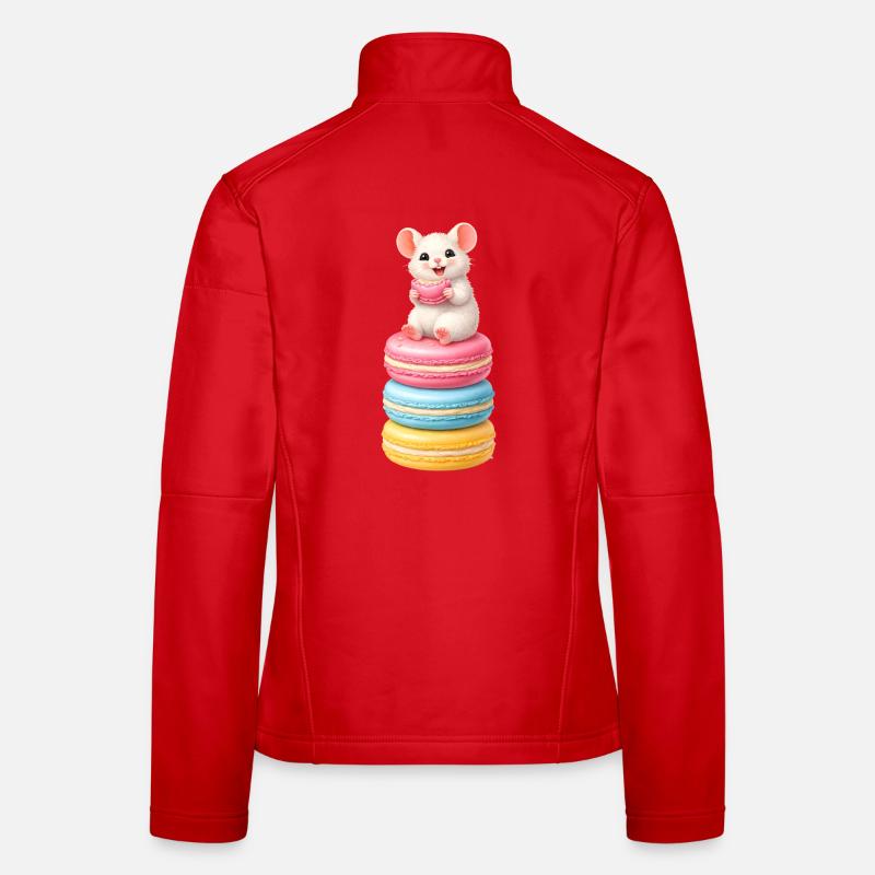 Niedliche Maus auf bunten Macarons Frauen Softshelljacke