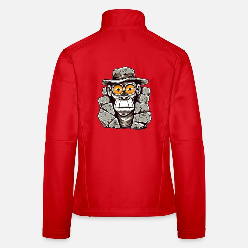Stone Age Monkey T-Shirt Design - Women's Softshell Jacket - red