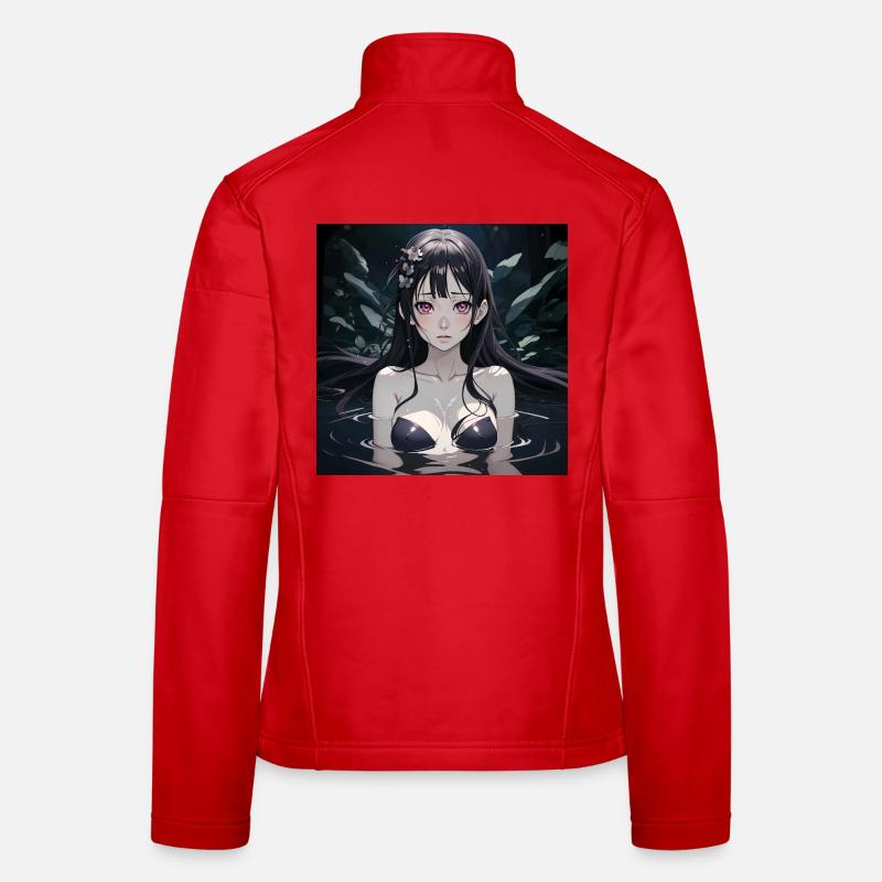 Süßes Anime Mädchen im Wasser mit schwarzem Haar Frauen Softshelljacke