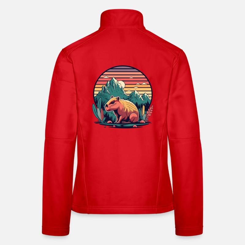 Capybara mit Retro Sunset Frauen Softshelljacke