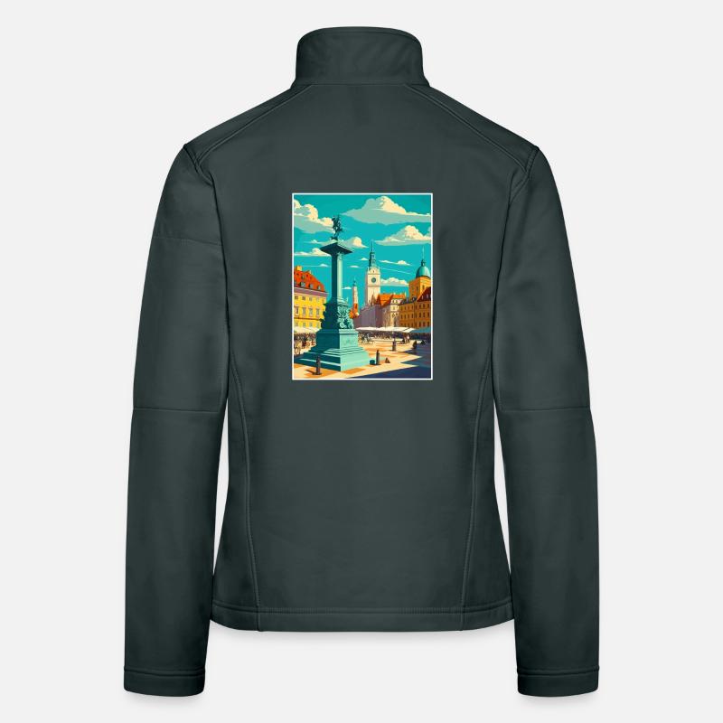 Affiche de voyage rétro dans le paysage urbain de Varsovie, Pologne Veste en tissu softshell Femme