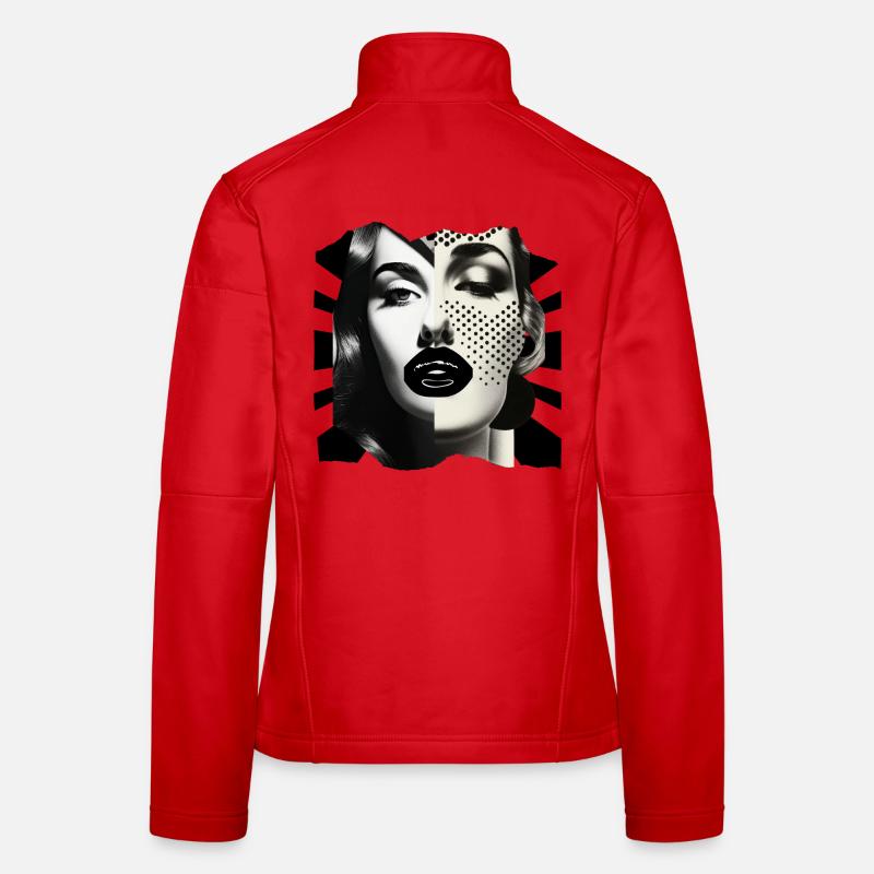 Fotocollage Schwarz-Weiß - Frauen Softshelljacke - Rot