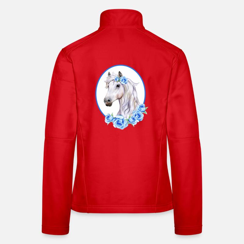 Romantisches weißes Pferd - Rosen hellblau Frauen Softshelljacke