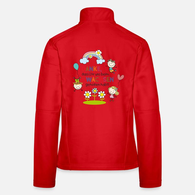 Spruch Abschied | Kinder - Regenbogen - Blumen  - Frauen Softshelljacke - Rot