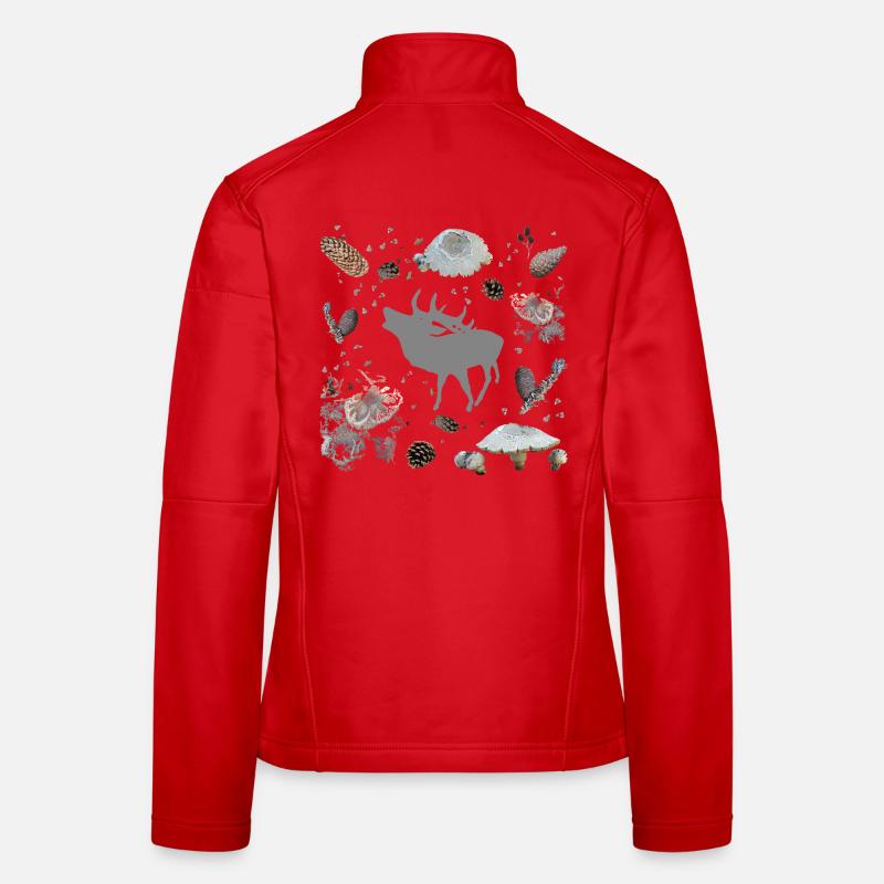 Deer with pine cones and mushrooms Women's Softshell Jacket