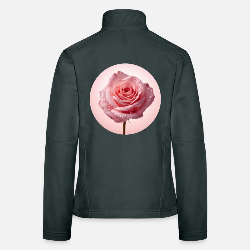 Delicate Pink Roses with Dew Women's Softshell Jacket