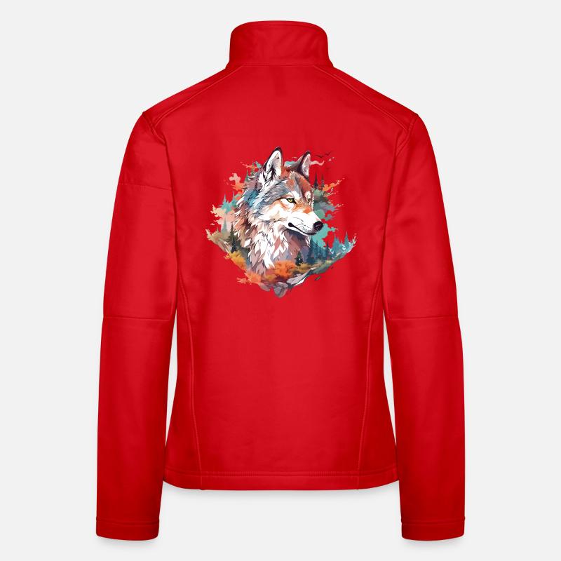 Wolf Wolf's Head Forest Nature Mountains Wilderness Colorful Women's Softshell Jacket