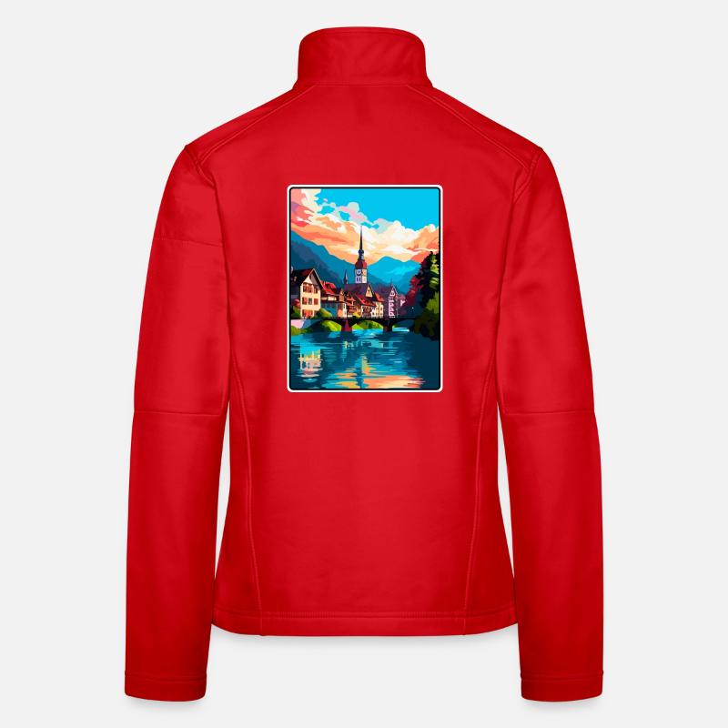 Thoune, Suisse, Alpine, Riverside, Townscape, Affiche Veste en tissu softshell Femme