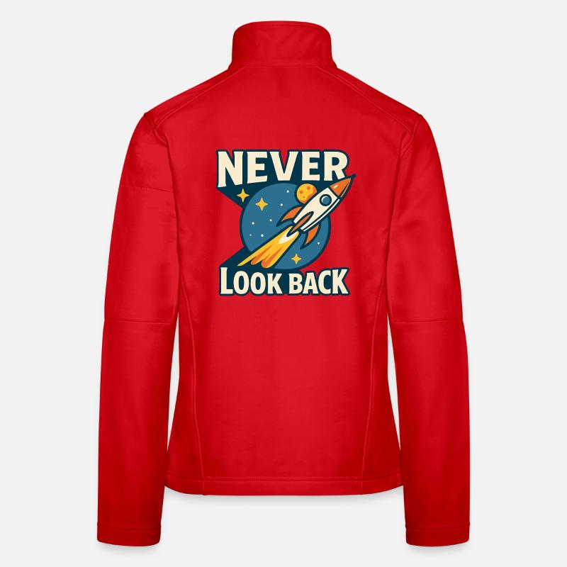Never Look Back Rocket Motif Retro Space Women's Softshell Jacket