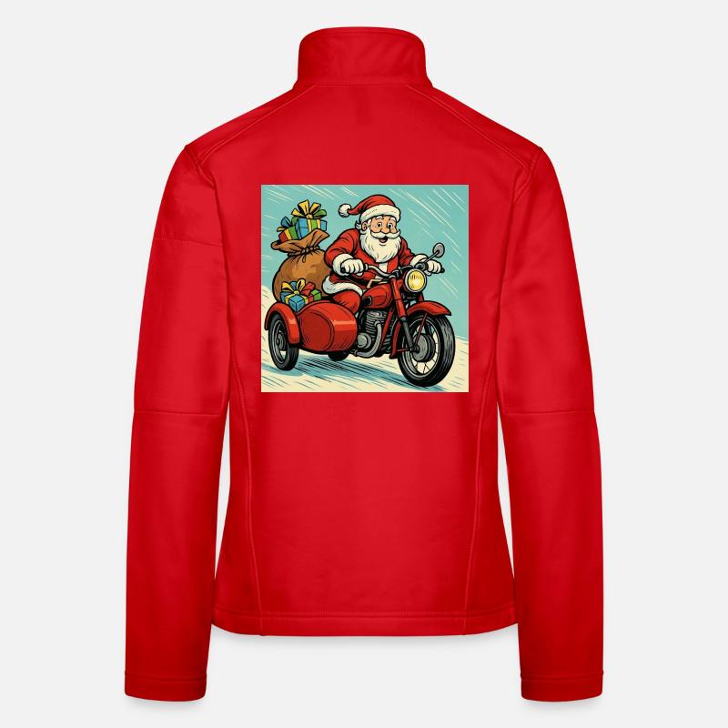 Santa Claus on a Motorcycle with Sidecar – Comics Style - Women's Softshell Jacket - red