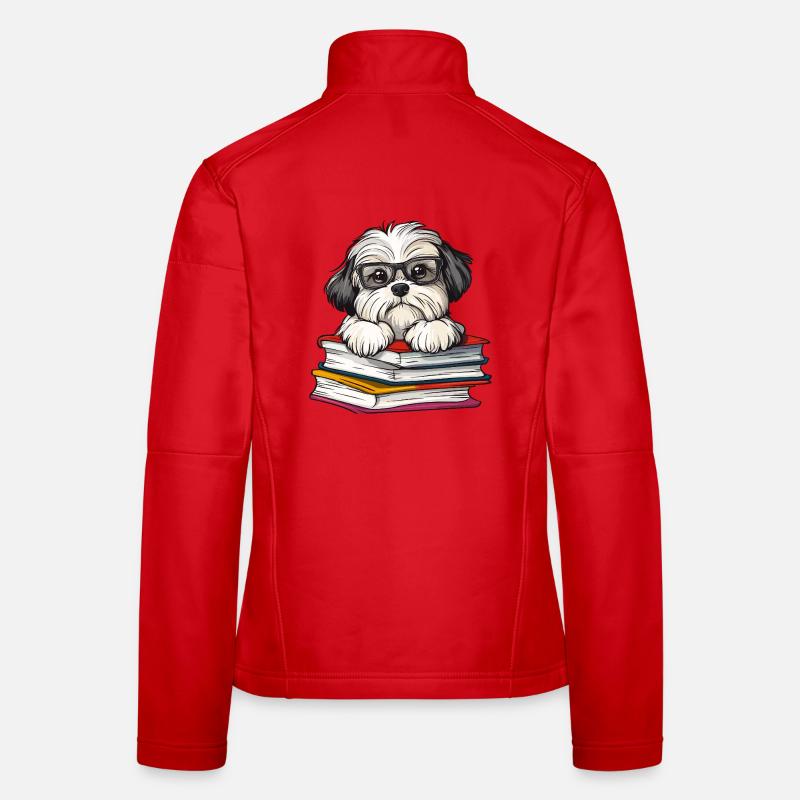 Cute Havanese Dog Reading Book with Glasses Women's Softshell Jacket