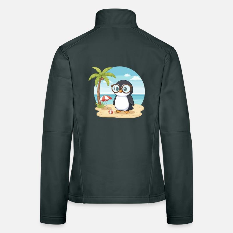Cute Penguin with Glasses Beach Summer Vacation Women's Softshell Jacket