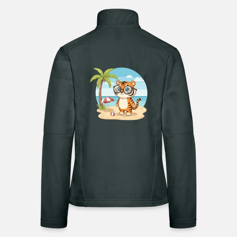 Cute Tiger with Glasses Beach Summer Vacation Women's Softshell Jacket