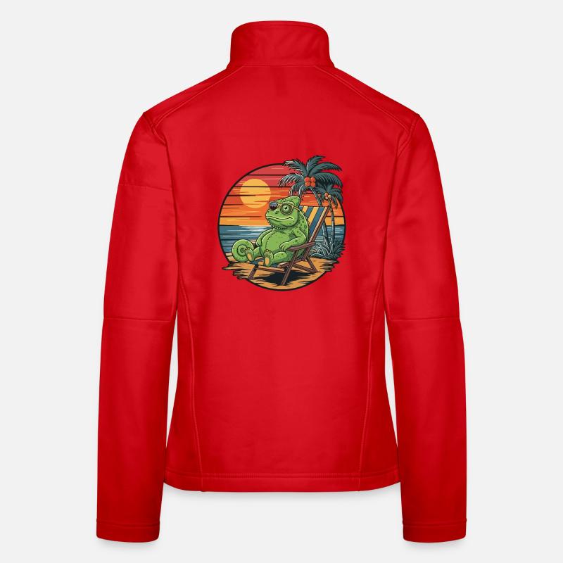 Funny Chameleon on Beach Summer Vacation Sunset Women's Softshell Jacket