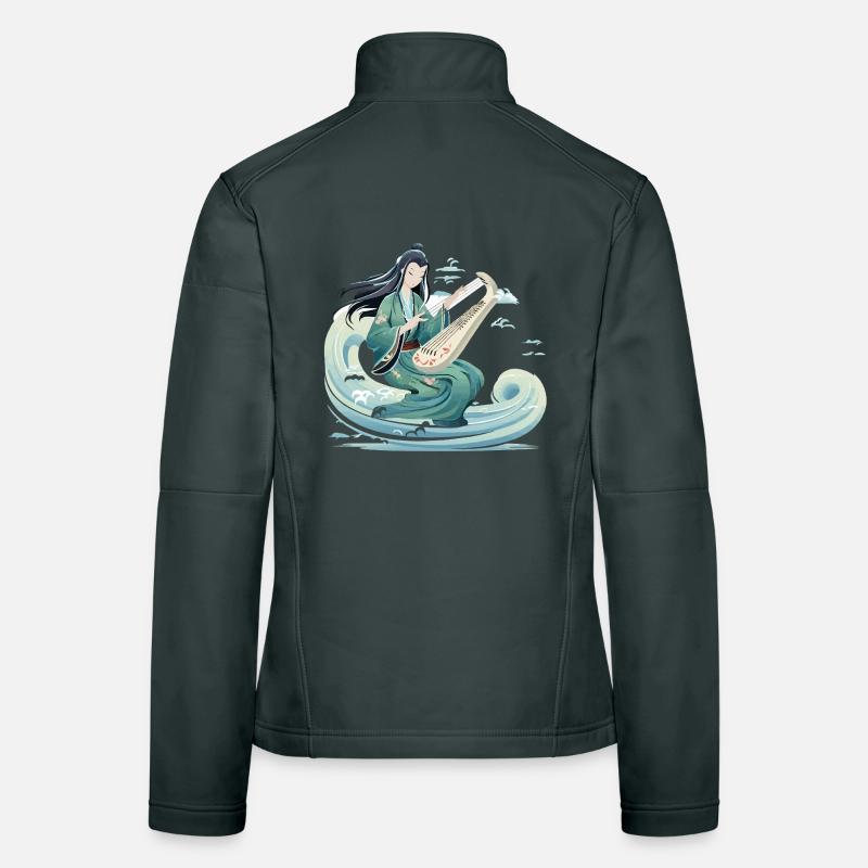 Guqin Master on Sea Wave Women's Softshell Jacket